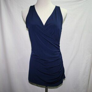 Viereck Navy Sleeveless Stretchy Ruched Tank Top Small